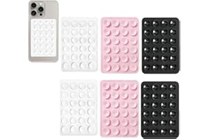 Leeneen 6PCS Support en silicone avec ventouse pour téléphone, support adhésif collant, support à ventouse antidérapant pour téléphone, pour téléphones de voiture et alimentations mobiles (blanc, rose