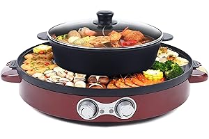 Charocean 2000W Hot Pot Elektrisch Hotpot Topf 220V Elektrogrill 2 in 1 Multifunktion Elektrische Grill Hot pot mit Abnehmbar Kochplatte, Elektrische Hot Pots für Wohnheim Zuhause (Rot)