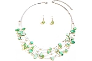 TOFBS Ensembles de Bijoux Collier de Perles en Coquillage de Chaîne en Couches Bohème et Boucles d'Oreilles Parure Bijoux de Mode