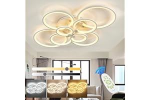 XEMQENER Dimmable LED Ceiling Light with Remote Control, Flush Mount Lighting Fixture with 8 White Rings, Chandeliers for Living Room, Bedroom and Dinning Room(2800-6000K)