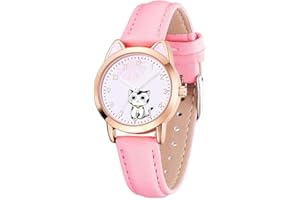 ibasenice Bambini Luminoso Orologi Gatto Orecchio Ragazze Orologio da polso Cartoon Quarzo Studenti Analogico Orologi Da Polso in Pelle Casual Orologi per Le Signore Moda Donna Cinturino, Rosa, 23,5 x
