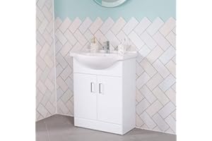 Aquariss 650mm Free Standing Bathroom Vanity Unit Basin Sink Cloakroom Vanity Cabinet Unit-High Gloss White with Mono Mixer Tap & Pop Up Waste