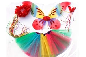 Tante Tina Costume da Farfalla per Bambina - Vestito Farfalla da Bimba in 4 Pezzi: Gonna in Tulle, Ali, Bacchetta e Cerchietto - Arcobalenco - Indicato per i Bambini da 2 a 8 Anni