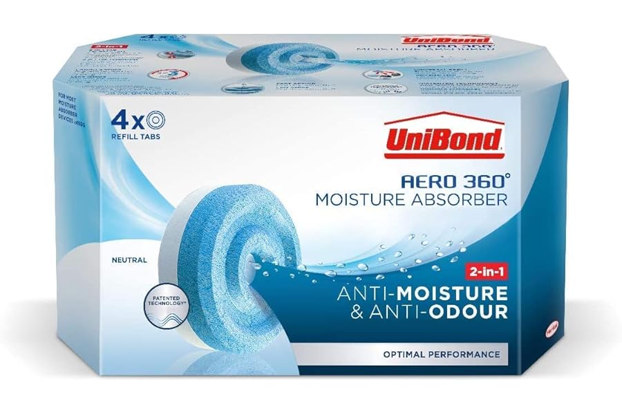 UniBond AERO 360° Moisture Absorber Neutral Refill Tab, ultra-absorbent and odour-neutralising, for AERO 360° Dehumidifier, Condensation Absorbers, 450 g ( Pack of 4)