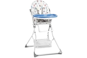 Ricokids Eldo dziecięce wysokie krzesło dziecięce, regulowane i składane, podnóżek, zdejmowana taca, kosz tapicerowany, kolor szary