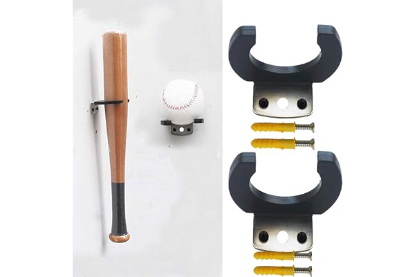 Lot de 2 supports muraux pour batte de baseball et balle/softball - Support mural en plastique/caoutchouc de protection/installation facile (pas de batte de baseball ni de ballon)