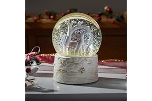 MARCO PAUL INTERIORS Marco Paul Musical Light Up Christmas Reindeer Snow Globe Decoration Battery Operated Glitter Shaker with Colour Changing LEDs Festive Xmas Stag Ornament and Home Decoration