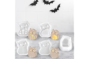 ‎TEELORAY 5 x Silicone Mould Casting Moulds Owl, 3D Owls Candle Mould Silicone with Base Owl Plaster Casting Moulds Candle Moulds Autumn Candle Mould Handmade Owls Decoration Silicone Mould Halloween for DIY