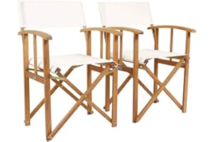 CHARLES BENTLEY FSC Wooden, Pair of Folding Directors Chairs, Cream, Pop-Up, Garden Seats, Outdoor Furniture, Easy To Fold, Lightweight, Traditional Design, Bentley Plaque, Compact (85x54.5x51cm)