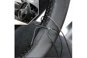 AUTOXBERT 38cm/15 Inch Hand Sewing Steering Wheel Cover Breathable Anti-Slip Leather Steering Wheel Cover for Nissan Qashqai Toyota Camry RAV4 VW Golf