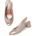 Marc Loire Women's Slip On Shimmer Peep Toes Block Heel Fashion Sandals for Casual, Outdoor, Party and Holidays
