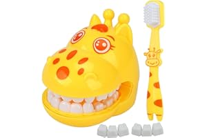 BEAHING Teeth Model, Teeth Model for Teaching Children, Cartoon Giraffe Demonstration Teeth Model with Toothbrush, Hygienic Habit Cultivation Children Dentist Game for Children