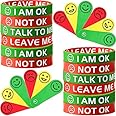 Hicarer 16 Pieces Mood Wristband and Emotion Fan Set Includes 12 Pieces Mood Silicone Rubber Bracelets and 4 Pieces Feeling Emotion Fans for Men Women Teens Education Party Supplies