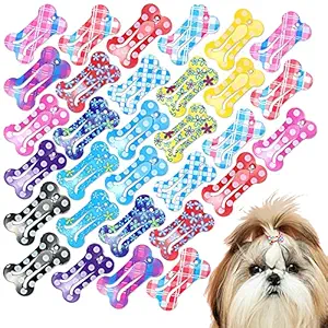 Small Bone Snap Hair Clips Mini Round Dot Pet Hair Clips 32 Pieces Bone Shape Hairpin 1 Inch Plaid Flower Cat Dog Puppy Hair Barrette Pet Grooming Products Pet Supplies Dog Cat Puppy Hair Accessories