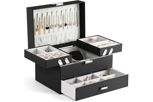Dajasan Boite Bijoux Femme Élégante, Boîte à Bijoux, 3 Couches Grande Coffret a Bijoux avec Support Métallique Mobile, Cuir PU Coffret Bijoux pour Coiffeuse, Idéal Cadeau pour Maman, Fille (Noir)