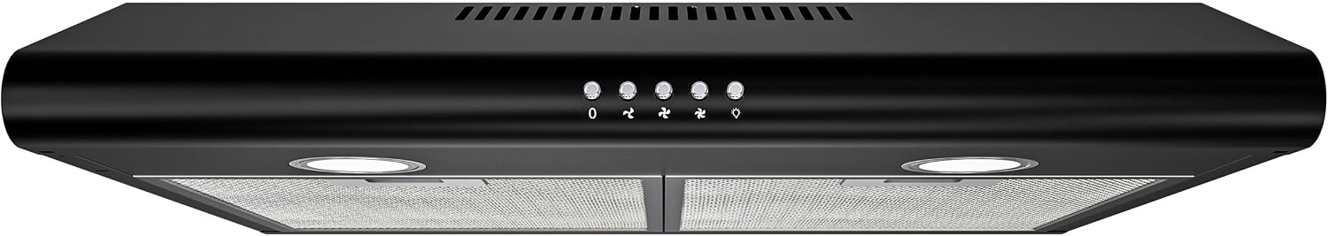 FIREGAS Visor Cooker Hood 60 cm with Brushless Motor, Black Extractor Hood 600mm,Under Cabinet Hood, Wall Mounted Extractor,Recirculation & Extraction, 3 Speed Fan