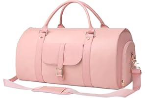 BOLOSTA Carry On Garment Bag for Women with Shoe Compartment 2 in 1 Leather Convertible Garment Duffle Bags for Travel Suit Bag for Hanging Clothes (Pink)