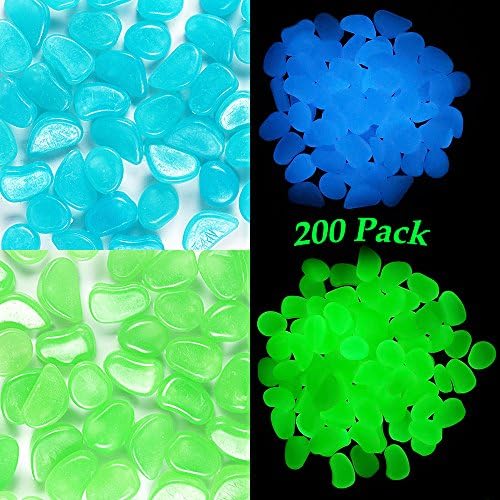 Huvai 200 Pcs Glow Pebbles Glow in the Dark Garden and Walkways Decorative Gravel Stones (Green &amp; Blue)