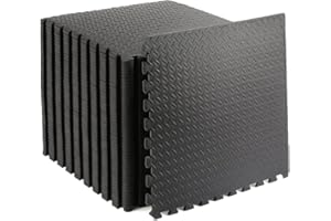 BURAKH Interlocking EVA Foam Floor Mats – 60x60cm Soft Exercise Tiles for Gym, Home, Garage, Yoga, Kids Playroom – Protective, Non-Slip Puzzle Mats for Workouts & Weights (Black Leaf, 4 Mats (16sq.ft))