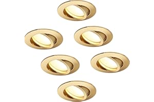 HCFEI Lot de 6 Spot LED Encastrable Complet Orientable Doré avec Ampoule GU10 Module 220V 5W, Dimmable, Blanc Chaud, Percage 68mm