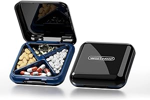 DUBSTAR Pill Box,Pill Organiser- Waterproof Portable Daily Small Pill Box for Purses Pocket Compact Travel Pill Box for Vitamins,Fish Oils,Supplements(Black）