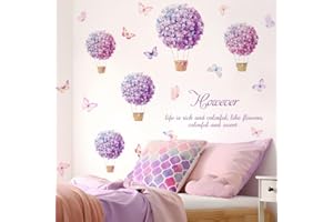 Fufuquare Adesivi murali in vinile con Fiori di Ortensia Viola Citazioni e Frasi Ispiranti Farfalle per Stanze da letto e Sale da Parlo delle Ragazze
