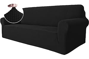 Ystyle Housse Canapé 3 Places avec Accoudoirs, Extensible Housses de Canapé, Universelle Housse Canape Protection Chat Chiens Griffures, Housse Fauteuil Antidérapante, Noir