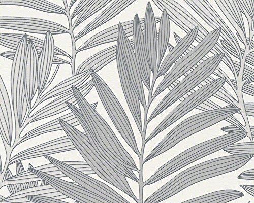 Livingwalls Vliestapete METROPOLIS by Michalsky Living, Mustertapete Palm Springs, floral, grau, weiß, 939382 - 2
