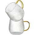 GLASKEY Borosilicate Glass Coffee Mugs Set of 2,370ml Glass Coffee Cups with Vertical Stripes Pattern,Clear Tea Cup for Cappuccino, Latte,Hot/Cold Beverages,Christmas Thanksgiving Gifts