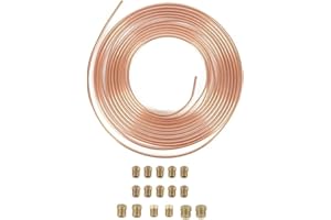 KSEZX 3/16"(4.76mm) x 25ft(7.62m) Brake Pipe Copper Coated Steel Tubing with 16 Nuts Fittings, Automotive Replacement Brake Lines Kit, Car Replacement Brake Hose Line Kit, Car Inner Steel Brake Oil Pipe