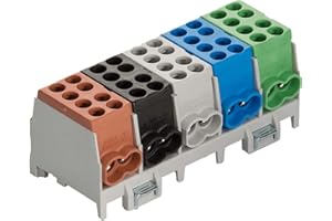POLLMANN ELEKTROTECHNIK Pollmann Hauptleitungs Abzweigklemme 5 polig für Hutschiene - Strom Verteiler mit VDE, Braun / Grün / Schwarz / Blau / Grau, Kunststoff