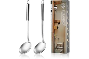 Pleafind mestolo, mestolo cucina per 2 pezzi, mestoli in acciaio inox, mestolo da zuppa con foro per appendere, mestolo a manico lungo, mestolo per zuppa grande, lavabile in lavastoviglie, 34,5×9,5cm