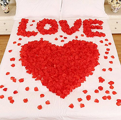 Syoo 1000 x Hojas de rosas artificiales Flores de rosas Confeti, Decoración romántica Accesorios para bodas Fiesta de cumpleaños Fiesta de San Valentín Oferta de matrimonio Propuesta de matrimonio, Rojo