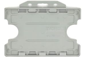 ALG ID Cards® Grey Double Sided/Dual Sided Rigid Grey ID Identity Card Pass Badge Holder for Neck Lanyard (Landscape/Horizontal) - Made in Britain from Recycled Plastic