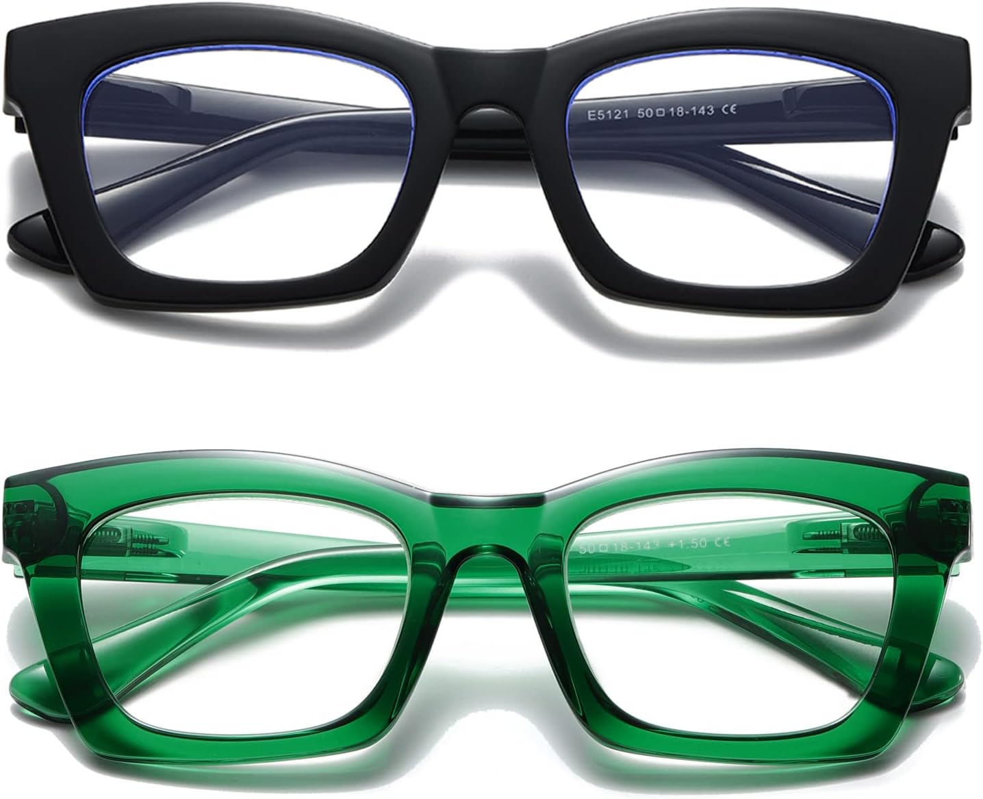 Hubeye Gafas de lectura para Mujeres de Moda Anteojos de lectura con Bisagra de resorte ultraligeras anti luz azul (Negro+Verde, 1.50)