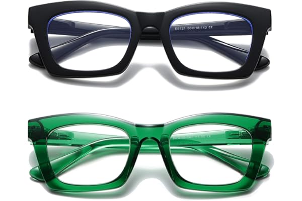 Hubeye Gafas de lectura para Mujeres de Moda Anteojos de lectura con Bisagra de resorte ultraligeras anti luz azul (Negro+Verde, 2.00)