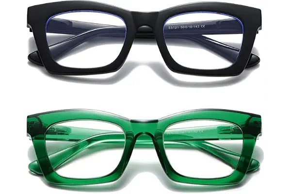 Hubeye Gafas de lectura para Mujeres de Moda Anteojos de lectura con Bisagra de resorte ultraligeras anti luz azul (Negro+Verde, 2.00)