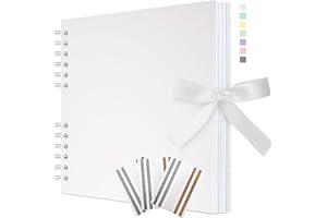 Remowith 29 x 21.5 cm Scrapbook Album with Ribbon, Craft Paper Photo Album for Wedding and Anniversary, Family DIY Photo Album with Corner Stickers 40 Pages White