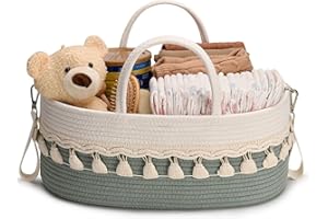 SEBRAM Organizer Fasciatoio per Neonati – Organizer Pannolini VERDE Boho, Cesta Fasciatoio Neonato con Tracolla Regolabile & Tasche Termiche