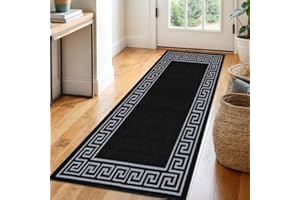 Trendy Realm Athena Runner Rug – Large Non-Slip Washable Carpet for Living Room, Bedroom, Hallway, Lounge, Dining, Kitchen, Modern Indoor Long Floor Runners (Black & Grey, 66x120 cm)