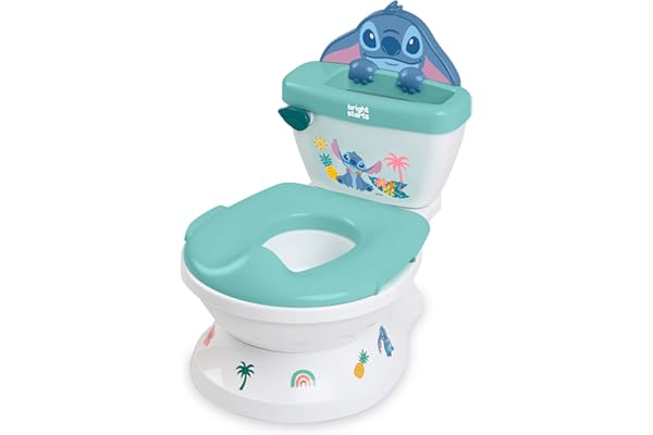 Disney Baby Stitch, My Size Pot de Bright Starts avec sons de chasse d'eau et d'encouragement, protection contre les éclaboussures et poignées intégrées, convient à la plupart des toilettes, unisexe