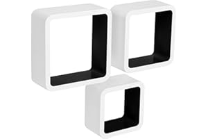 ‎WOLTU WOLTU Wandregal Cube CD Regal 3er Set Hängeregal Würfel Dekoregal Schweberegal, weiß-schwarz RG9236sz
