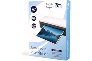 Raylu Paper® - Pack de 100 fundas para plastificar, transparentes, acabado brillante, láminas térmicas para plastificar, fundas para plastificadora, láminas de plástico (125 micras, A7)