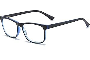 MMOWW Gafas de lectura anti-Blu-ray, gafas cuadradas de moda para ordenador para hombres y mujeres con bisagra de resorte antifatiga(azul,+1.5)