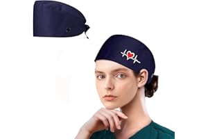 LINTRA 2 Piezas Gorro Quirúrgico para Enfermeras, Algodón Gorros Quirofano, Azul Oscuro Gorro para Enfermera, para Enfermeras Hospitales y Personal Clínicas Médicas, Enfermeras de Residencias Ancianos