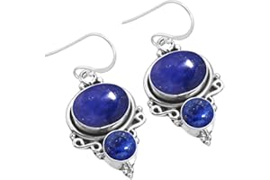 Echter 925 Sterling Silber Handgefertigter Schmuck Oval Rund Bernstein, Granat, Lapis, Onyx Natürlicher Edelstein Boho Tropfen Ohrhänger für Frauen