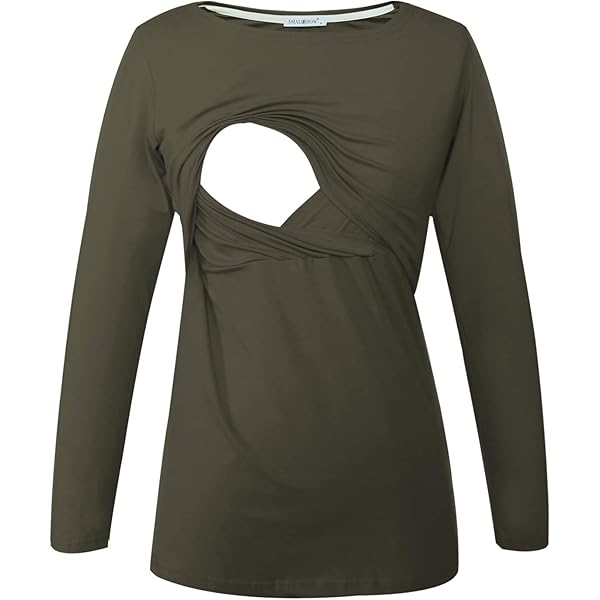 Zipper Breastfeeding Shirt Striped Maternity T-shirts Long Sleeve