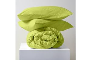 Lisola Set Copripiumino Singolo, in Cotone Pregiato, Made in Italy, Sacco Copripiumino 155x240 cm + 1 Federa 50x80cm, Tinta Unita. Modello: Tortona, Verde