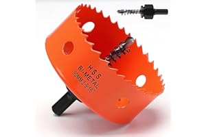 FASTDEPLE Scie cloche - 90 mm - Orange - Acier rapide HSS M42 bi-métal - Scie cloche avec tige hexagonale et foret avec profondeur de coupe de 35 mm - Pour bois, construction sèche et tôle métallique