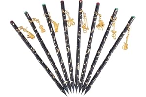 PUNK Artiste Crayon Note de musique Crayons affûtés Crayon au charbon avec dessus en diamant et beaux instruments de musique pendentif plaqué or8 pcs